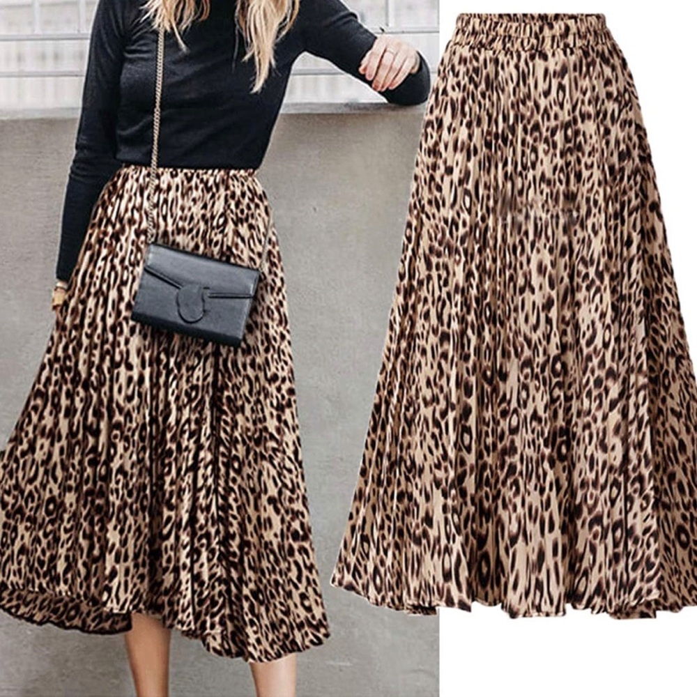 Chic Elastic High Waisted A-Line Midi Skirt, Leopard print, XL